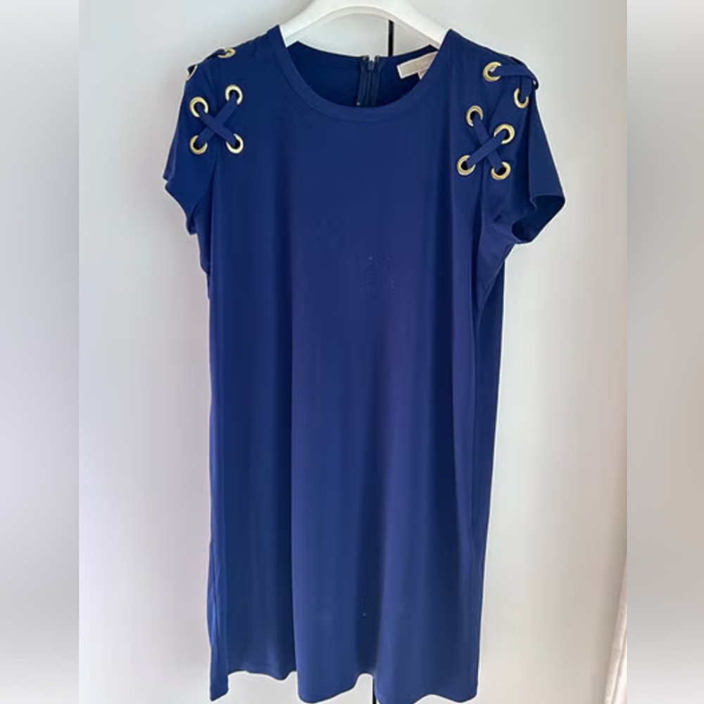 Carmen Navy Short Sleeve Tunic with Grommet Detail